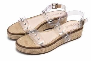 Schutz Cristiane Clear Studded Espadrille Platform Sandals Nude Womens 10B NWOT